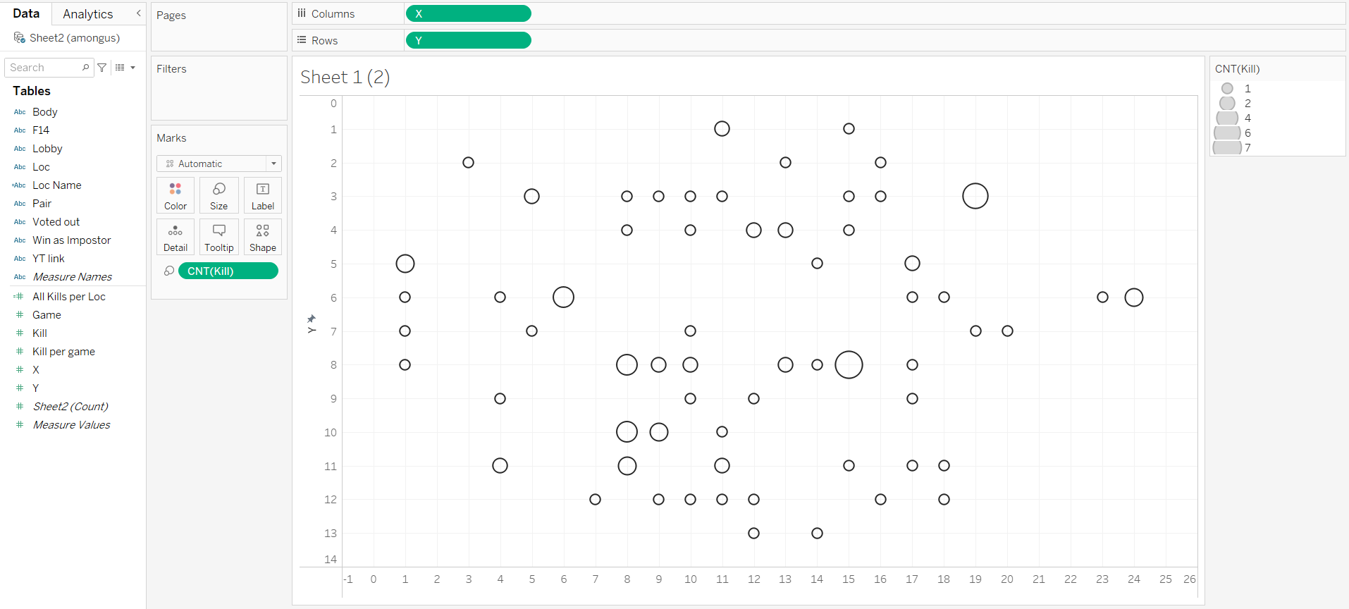 Tableau Step 1 mapping coordinates on scatter plot